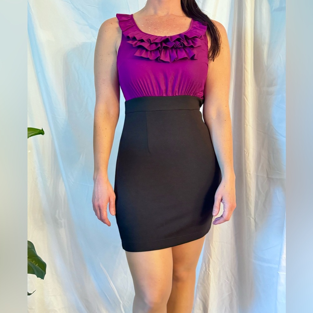 Forever 21 Magenta & Black Pencil Skirt Mini Dress with Sleeveless Ruffle Top